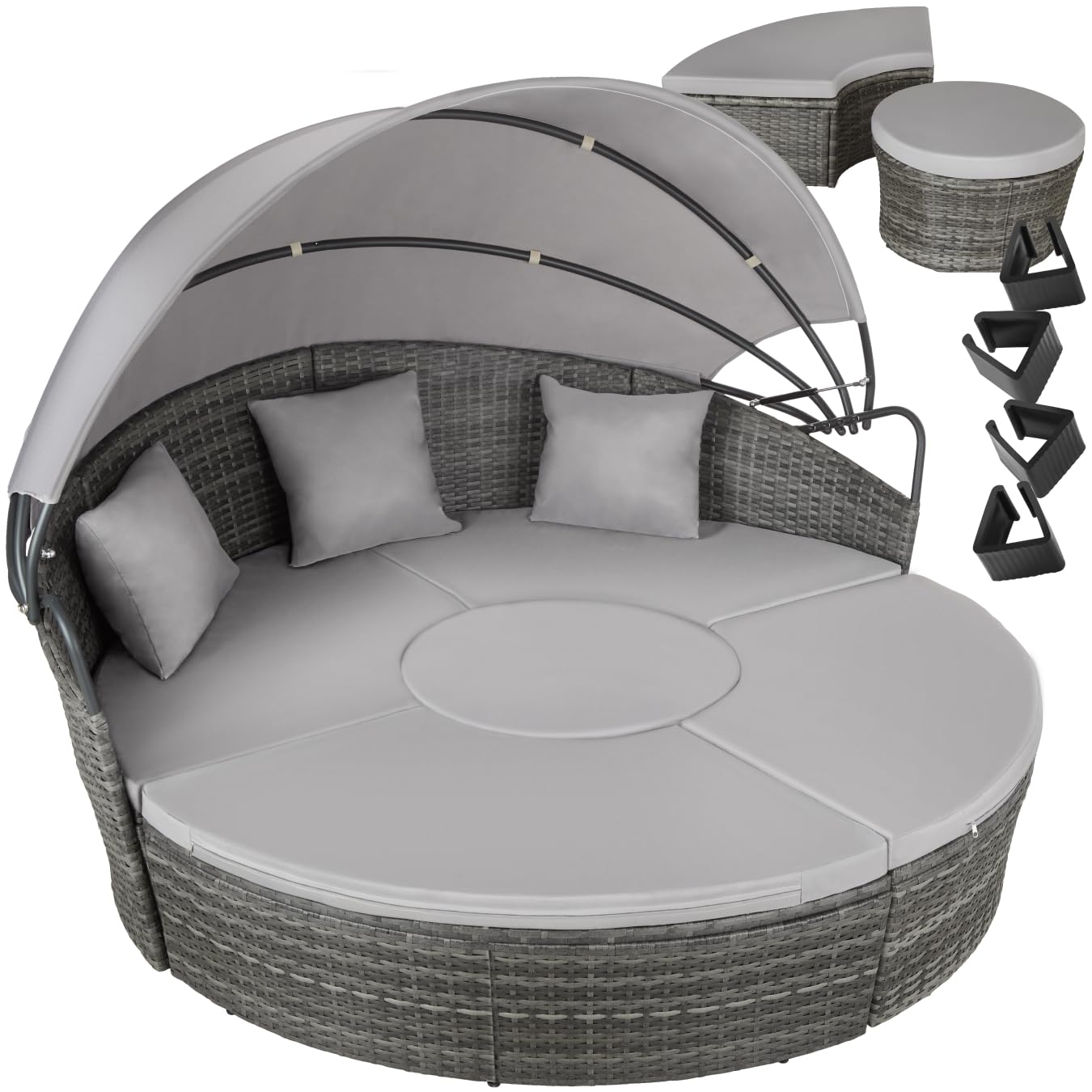 TecTake Isla Ratán con Toldo Corredizo, Cojines, Estructura Acero, UV, Gris