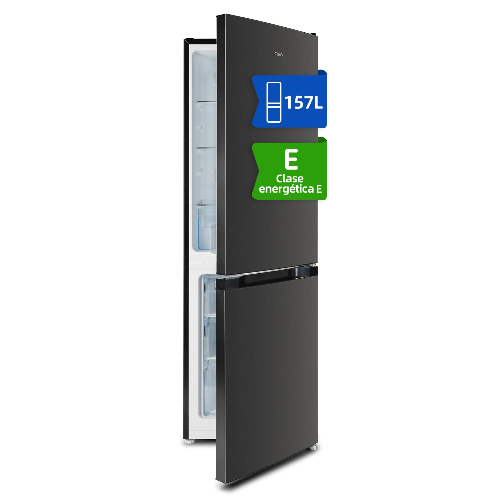 CHiQ Frigorífico Combi 157L Low Frost, 144cm, 39dB, Puerta Reversible, Negro