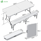 VOUNOT Set Plegable: Mesa 180cm + 2 Bancos, Picnic/Camping, Blanco