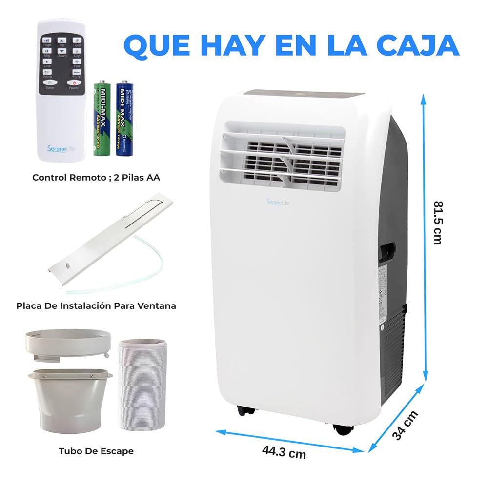 SereneLife Aire Acondicionado Portátil 12000 BTU Silencioso 3 en 1 con Mando y Kit de Ventana, Silencioso