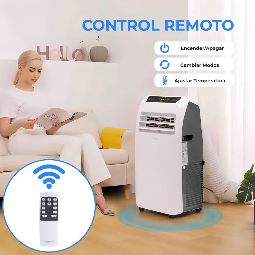 SereneLife Aire Acondicionado Portátil 12000 BTU Silencioso 3 en 1 con Mando y Kit de Ventana, Silencioso