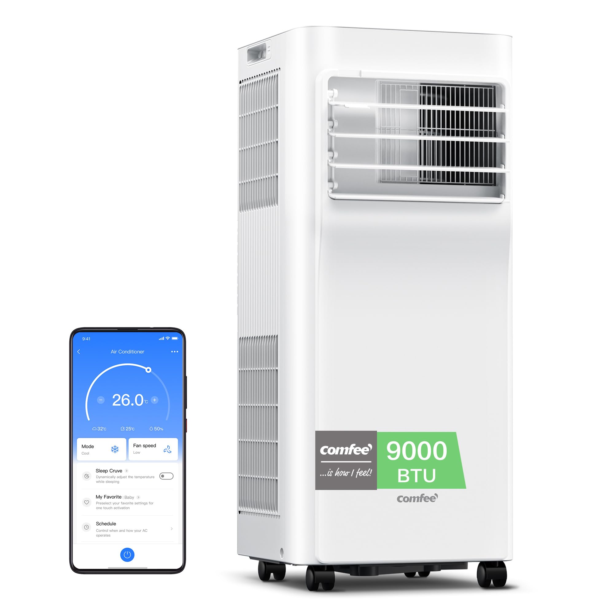 COMFEE Aire Acondicionado Portátil 9000 BTU (2300 Frigorías) - App Control, Bajo Consumo, Kit Ventana