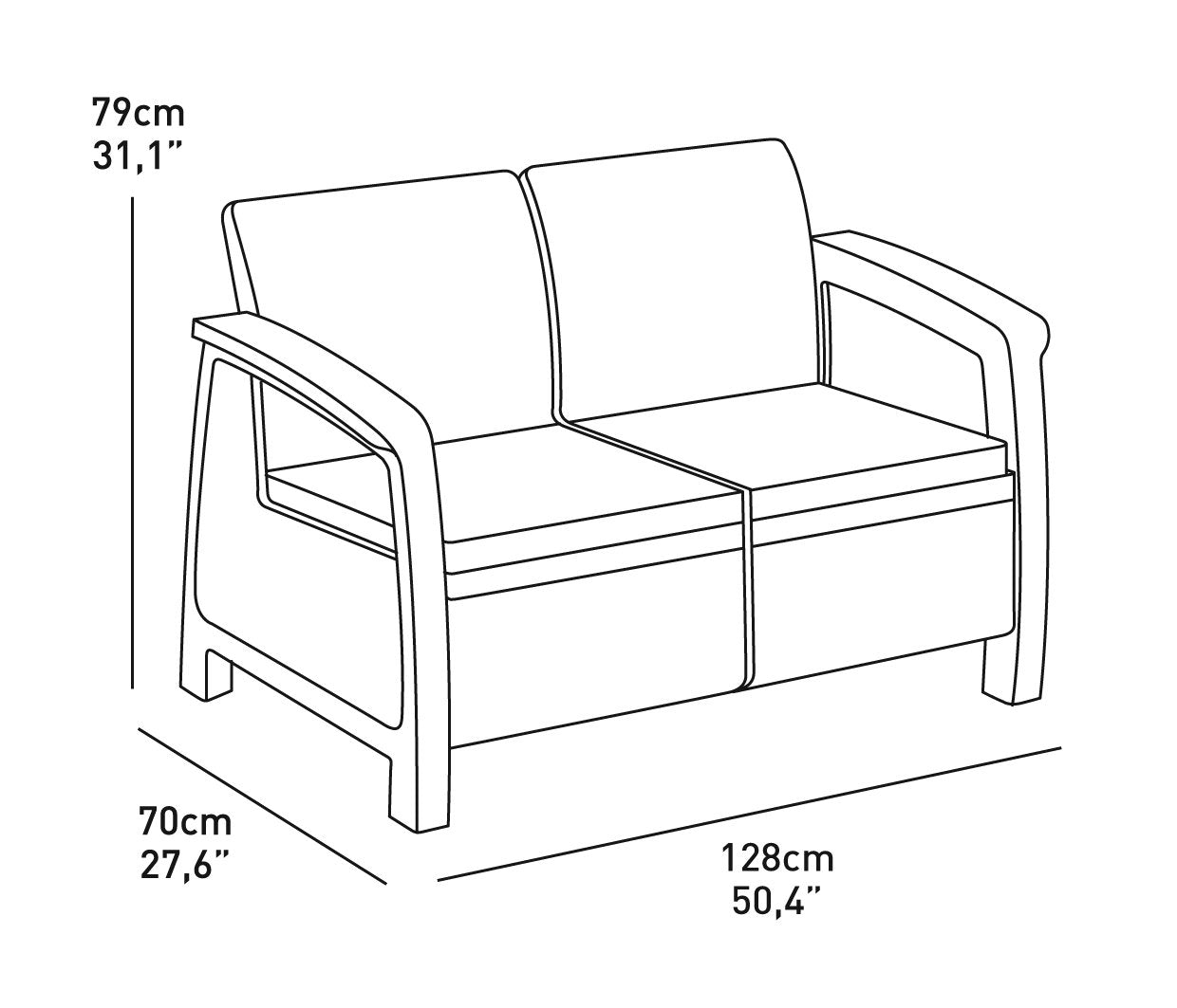 Keter Corfu Set Jardín 4 Plazas + Mesa, Cojines, Ratán Plano Marrón