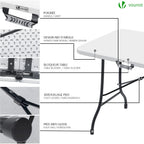 VOUNOT Set Plegable: Mesa 180cm + 2 Bancos, Picnic/Camping, Blanco