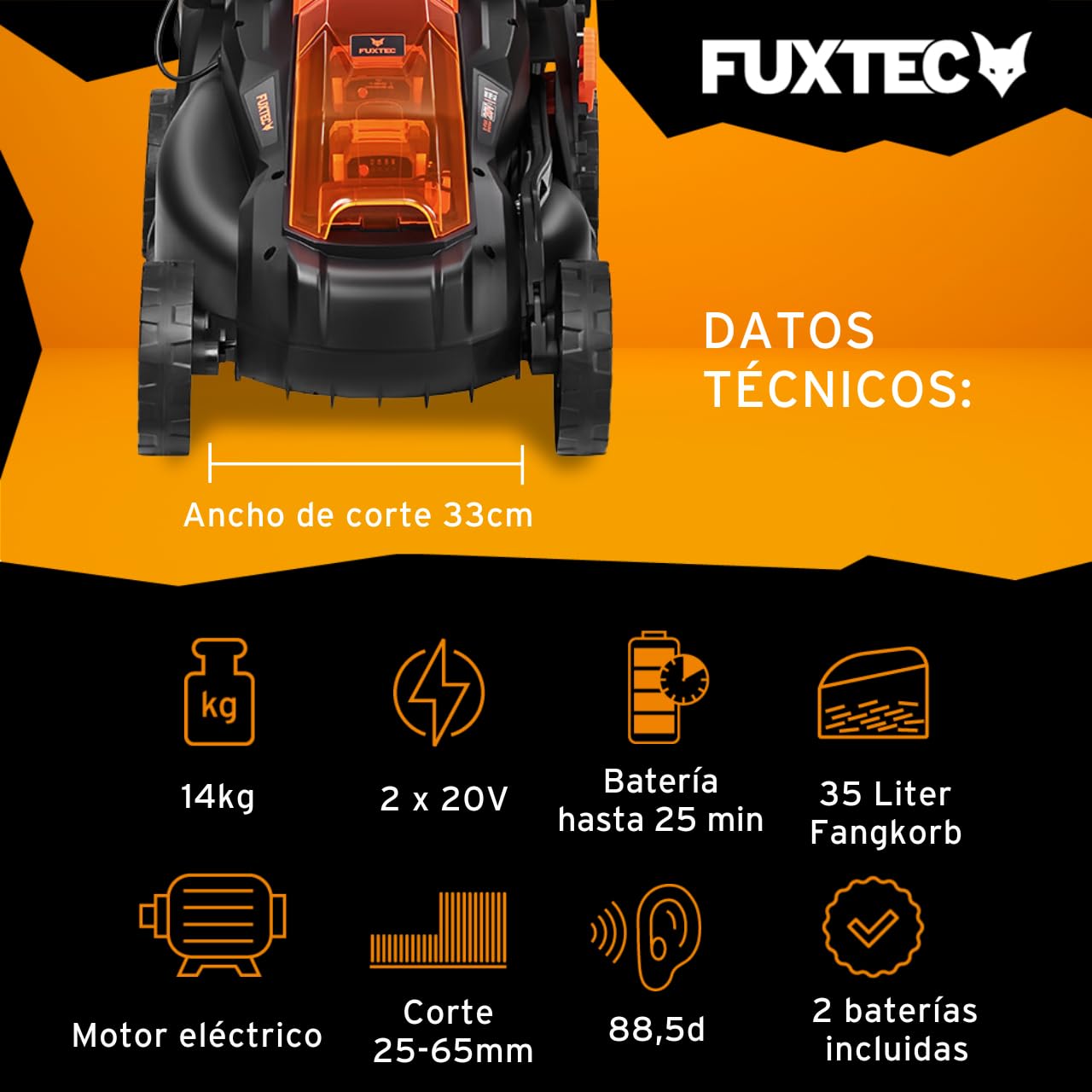 FUXTEC FX-E1RM20 Cortacésped Batería 40V 33cm, 35L, 2 Baterías + Cargador