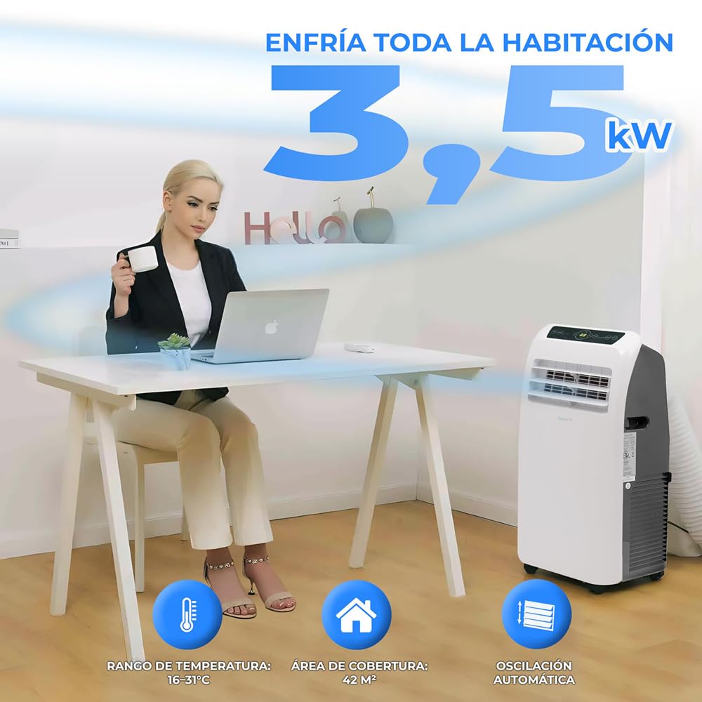 SereneLife Aire Acondicionado Portátil 12000 BTU Silencioso 3 en 1 con Mando y Kit de Ventana, Silencioso