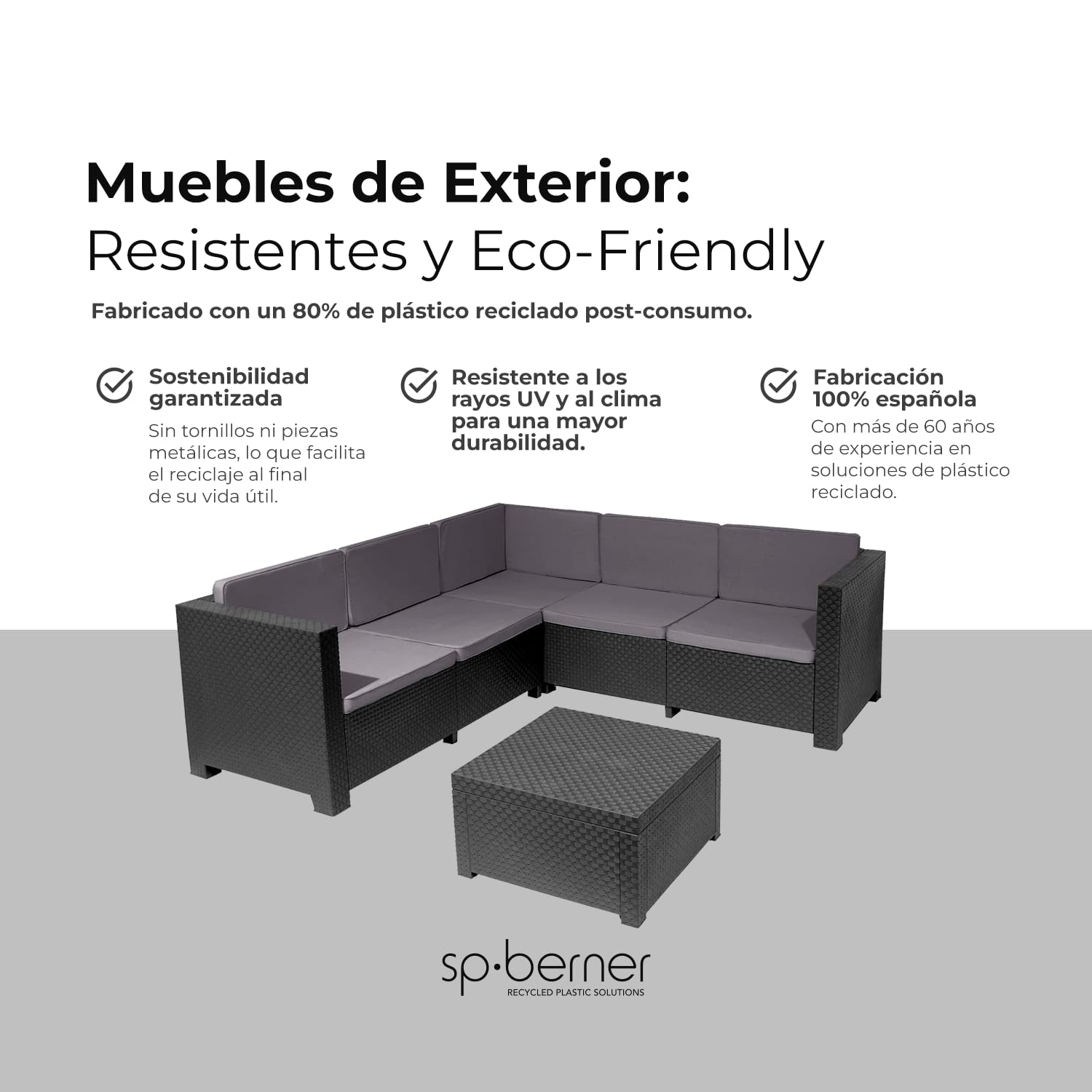 Shaf Oasis Set Exterior 5 Plazas, Materiales Reciclados, Color Grafito