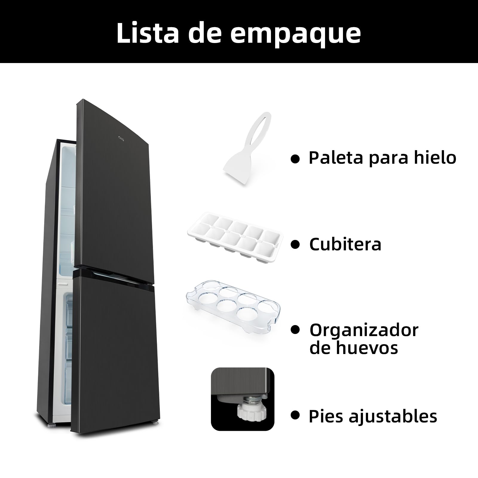 CHiQ Frigorífico Combi 157L Low Frost, 144cm, 39dB, Puerta Reversible, Negro