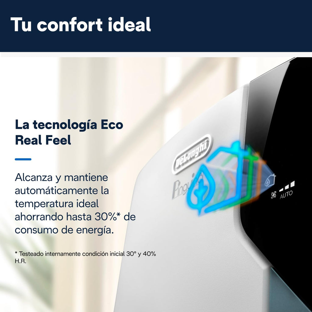 De'Longhi Pinguino PAC EX105+++ Aire Acondicionado Portátil 10.000 BTU/h - EcoRealFeel, A+++, Deshumidificador