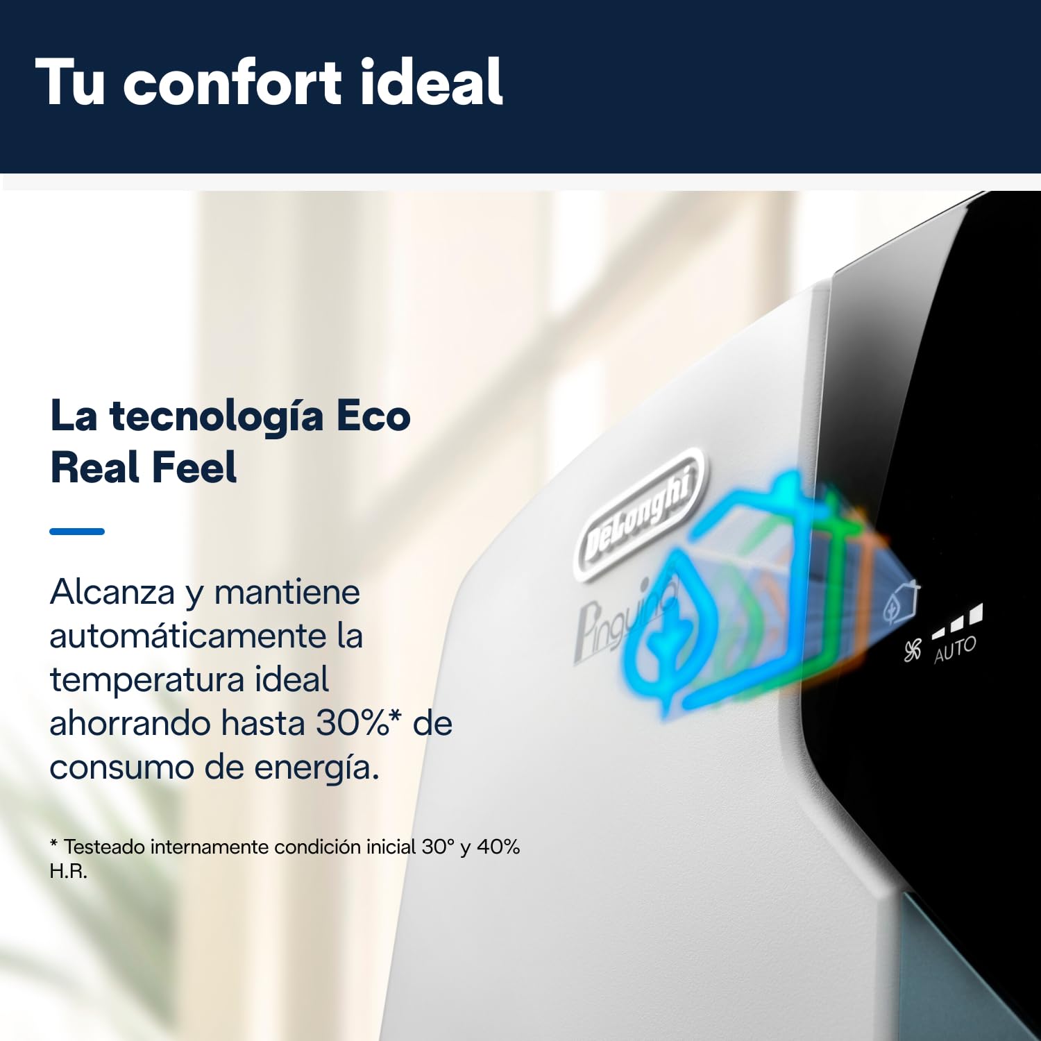 De'Longhi Pinguino PAC EX105+++ Aire Acondicionado Portátil 10.000 BTU/h - EcoRealFeel, A+++, Deshumidificador