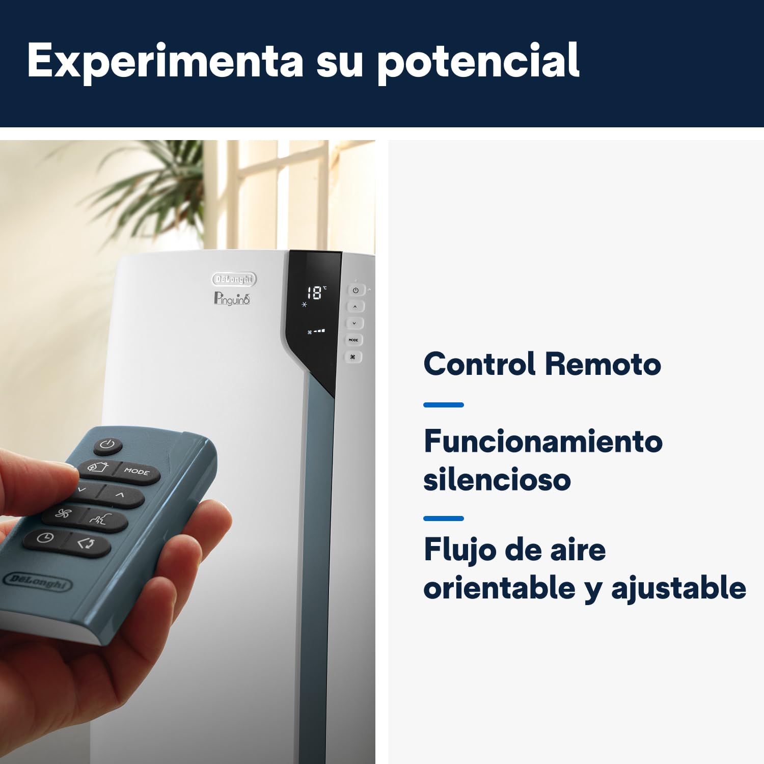 De'Longhi Pinguino PAC EX105+++ Aire Acondicionado Portátil 10.000 BTU/h - EcoRealFeel, A+++, Deshumidificador