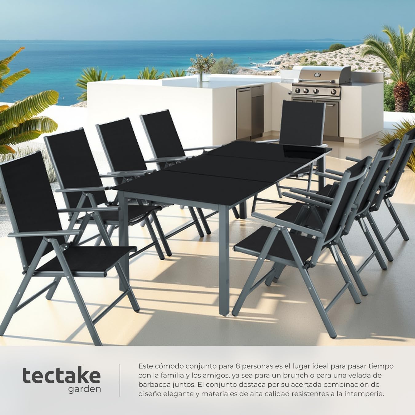 TecTake Set Jardín 9 Pzas Aluminio: Sillas Reclinables + Mesa, Tela Transpirable