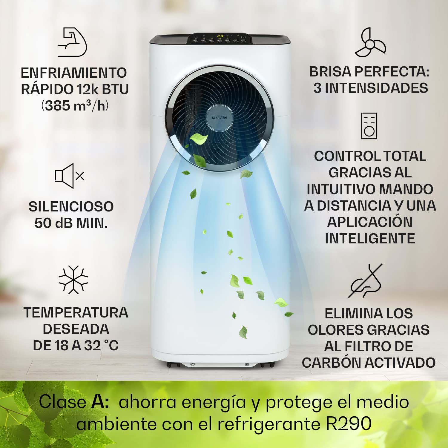 Klarstein Kraftwerk Smart 12K Aire Acondicionado Portátil 12000 BTU con App, Alexa y Temporizador