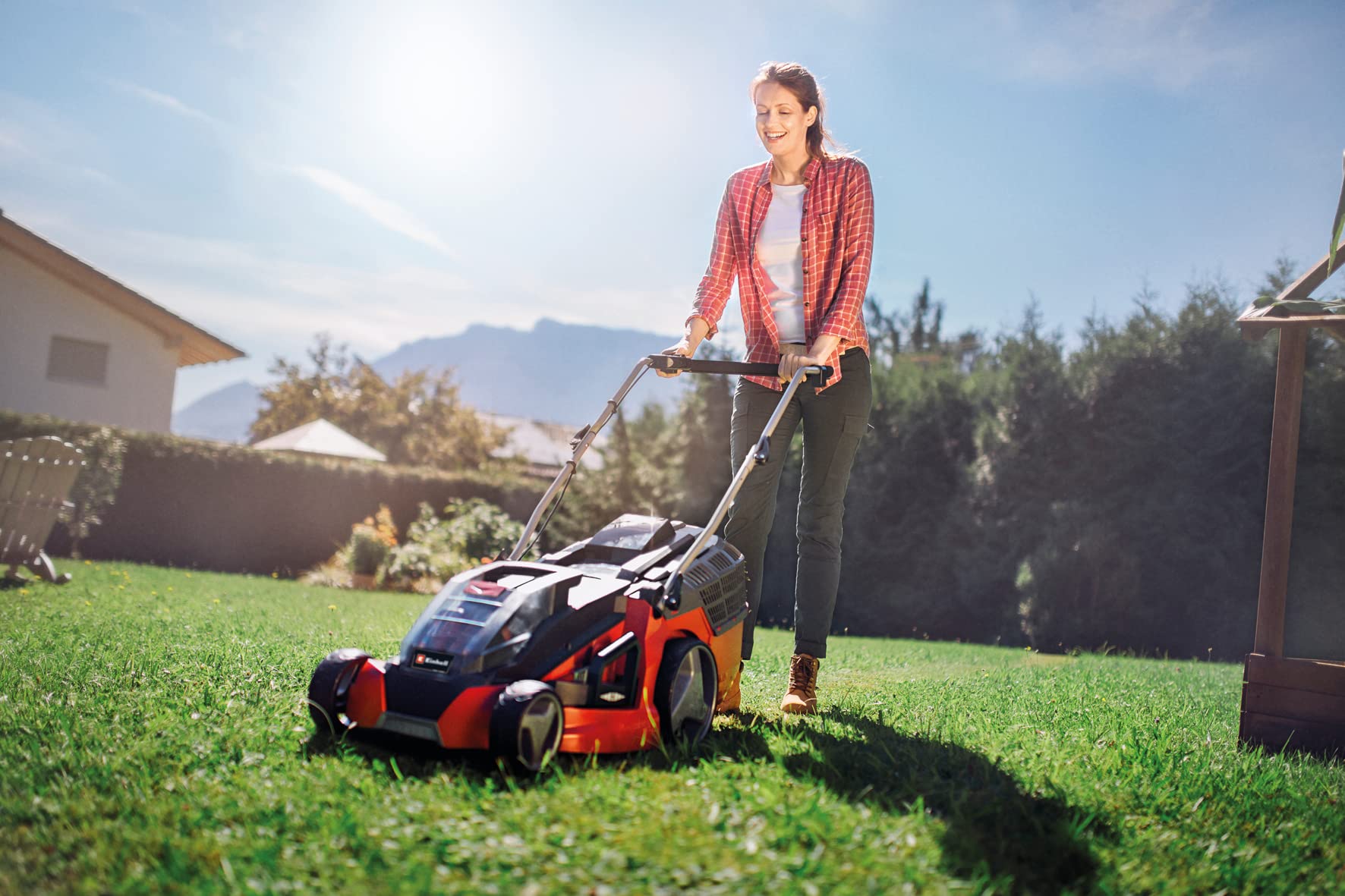 Einhell GE-CM 43 Li M Kit Cortacésped Batería 43cm 600m², Mulching, 63L, 2 Baterías