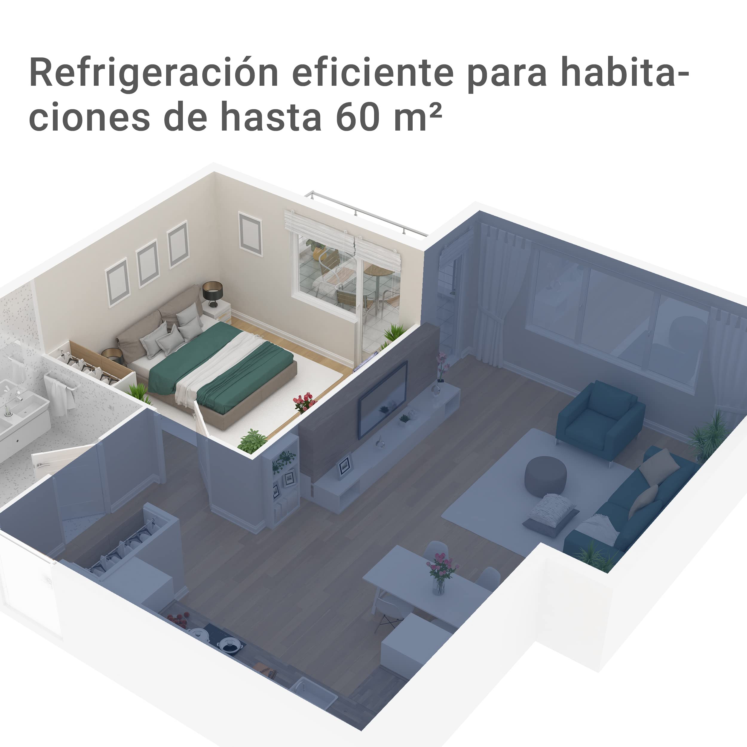 SUNTEC Coolfixx 12000 BTU Aire Acondicionado Móvil Silencioso con App para Habitaciones hasta 60 m²