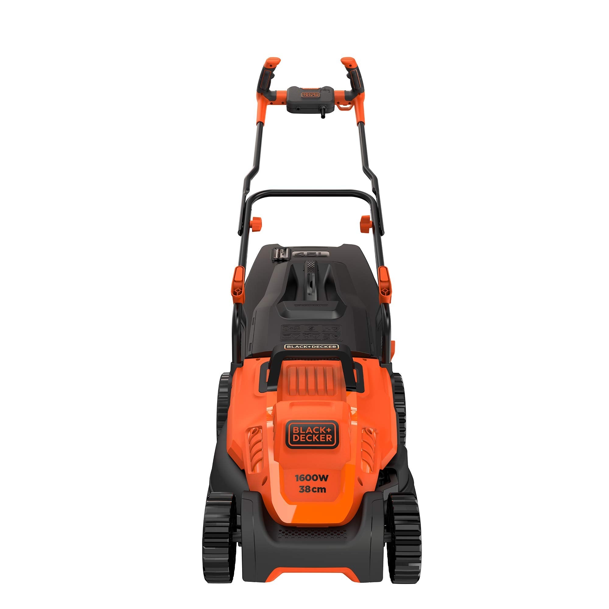 BLACK+DECKER Cortacésped 1600W 38cm, Manillar Bicicleta, 6 Alturas, 45L - BEMW471BH