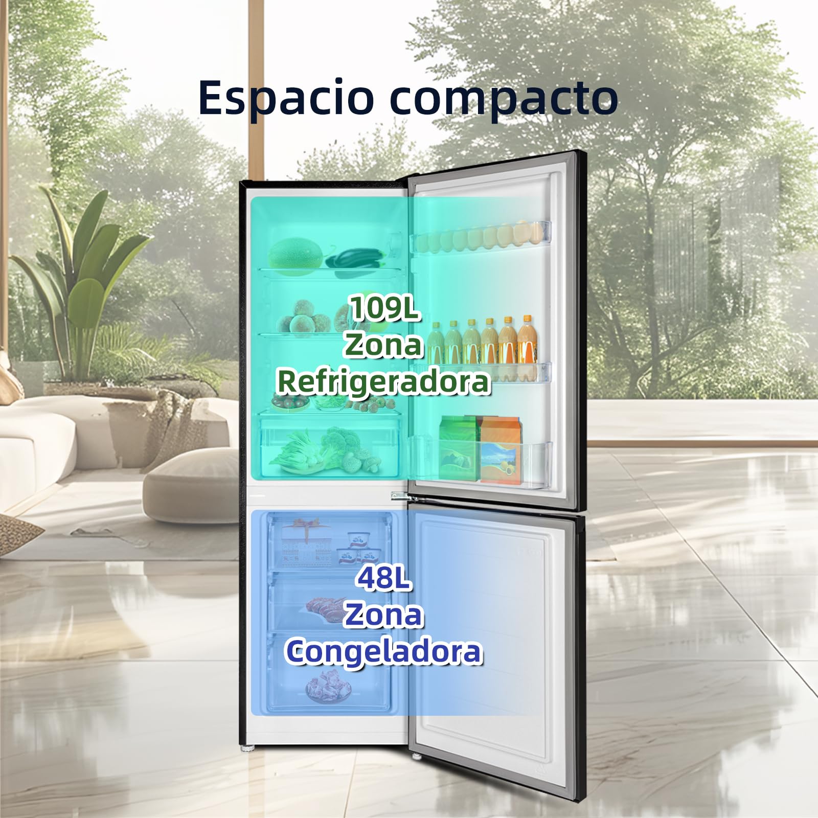 CHiQ Frigorífico Combi 157L Low Frost, 144cm, 39dB, Puerta Reversible, Negro
