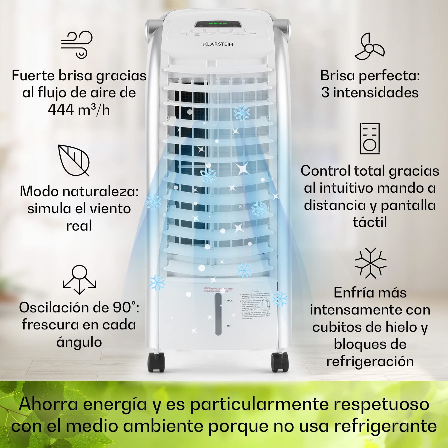 Klarstein Aire Acondicionado Portátil 4 en 1 Silencioso con Humidificador, Purificador y Ventilador