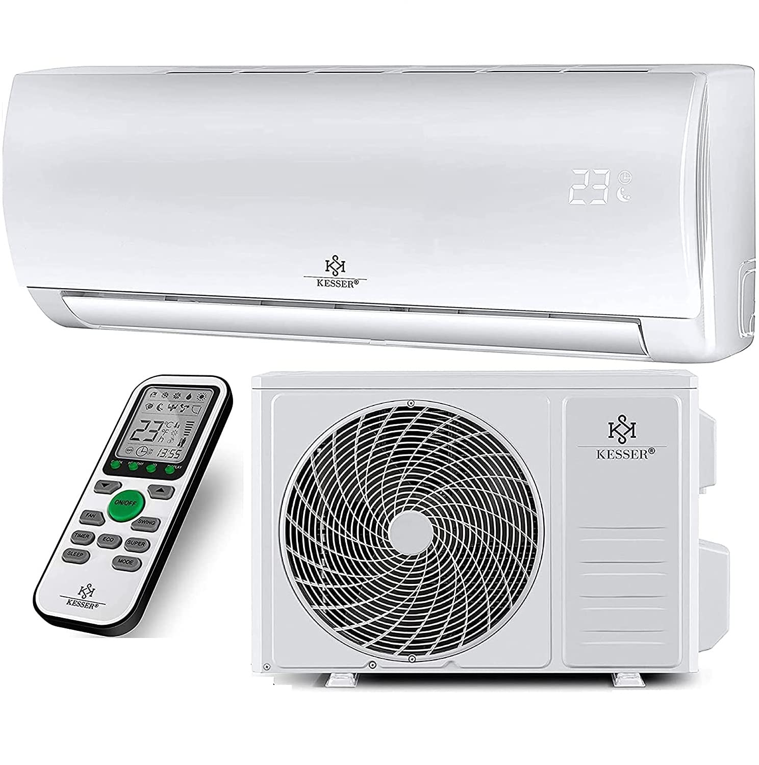 KESSER Aire Acondicionado Split 12000 BTU - WiFi/App, R32, LCD, Mando, 3400W