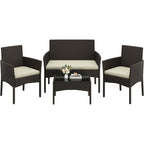 Yaheetech Set Ratán 4 Pzas: Sofá + 2 Sillones + Mesa Vidrio, Marrón/Beige