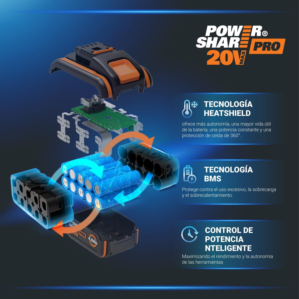 WORX WG749E Nitro Cortacésped 40V 46cm, Tracción, Mulching, 7 Alturas, 2 Baterías