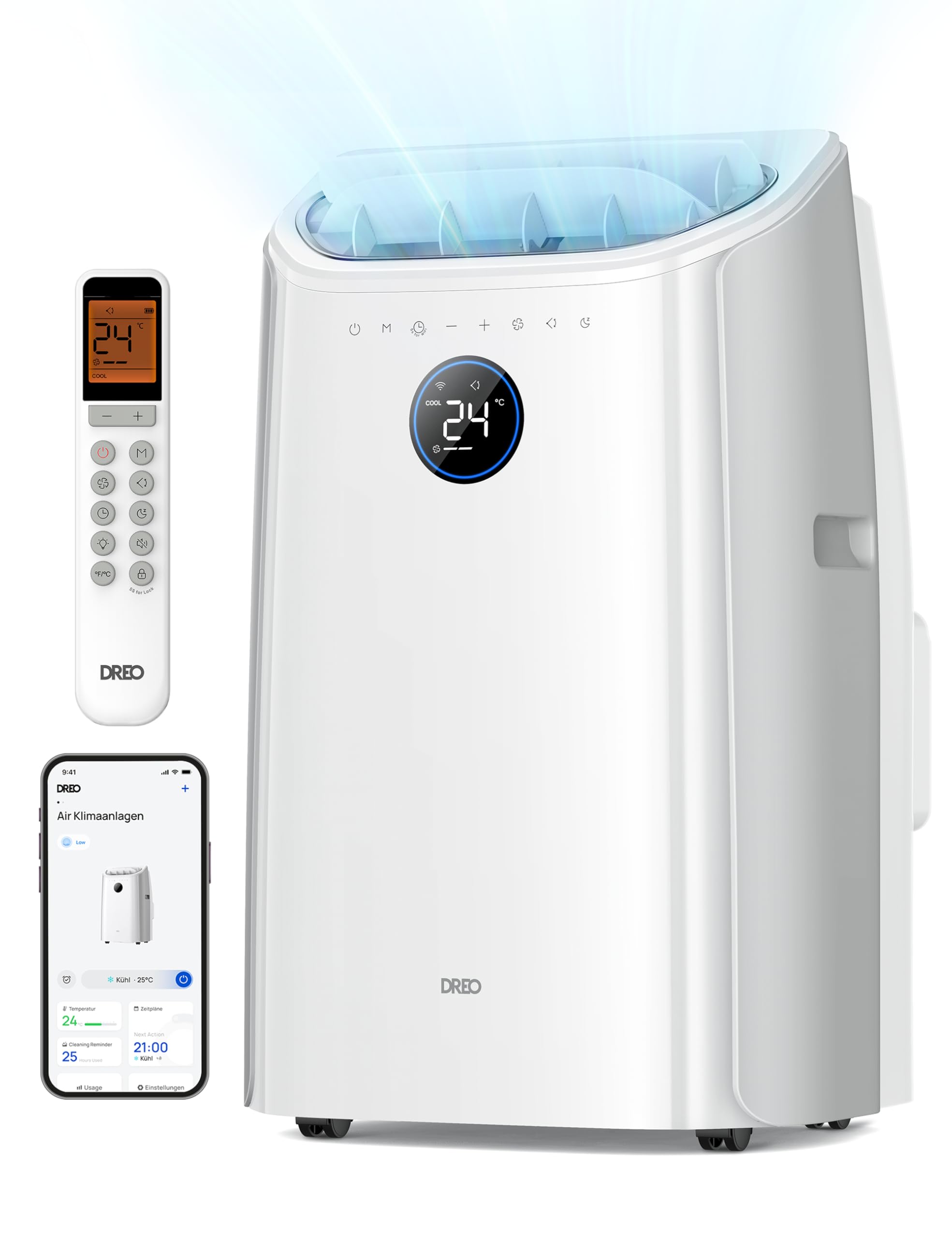 DREO Aire Acondicionado Portátil 10000 BTU - Control por App/Voz, Silencioso, Sin Drenaje, Temporizador 24h, Deshumidificador