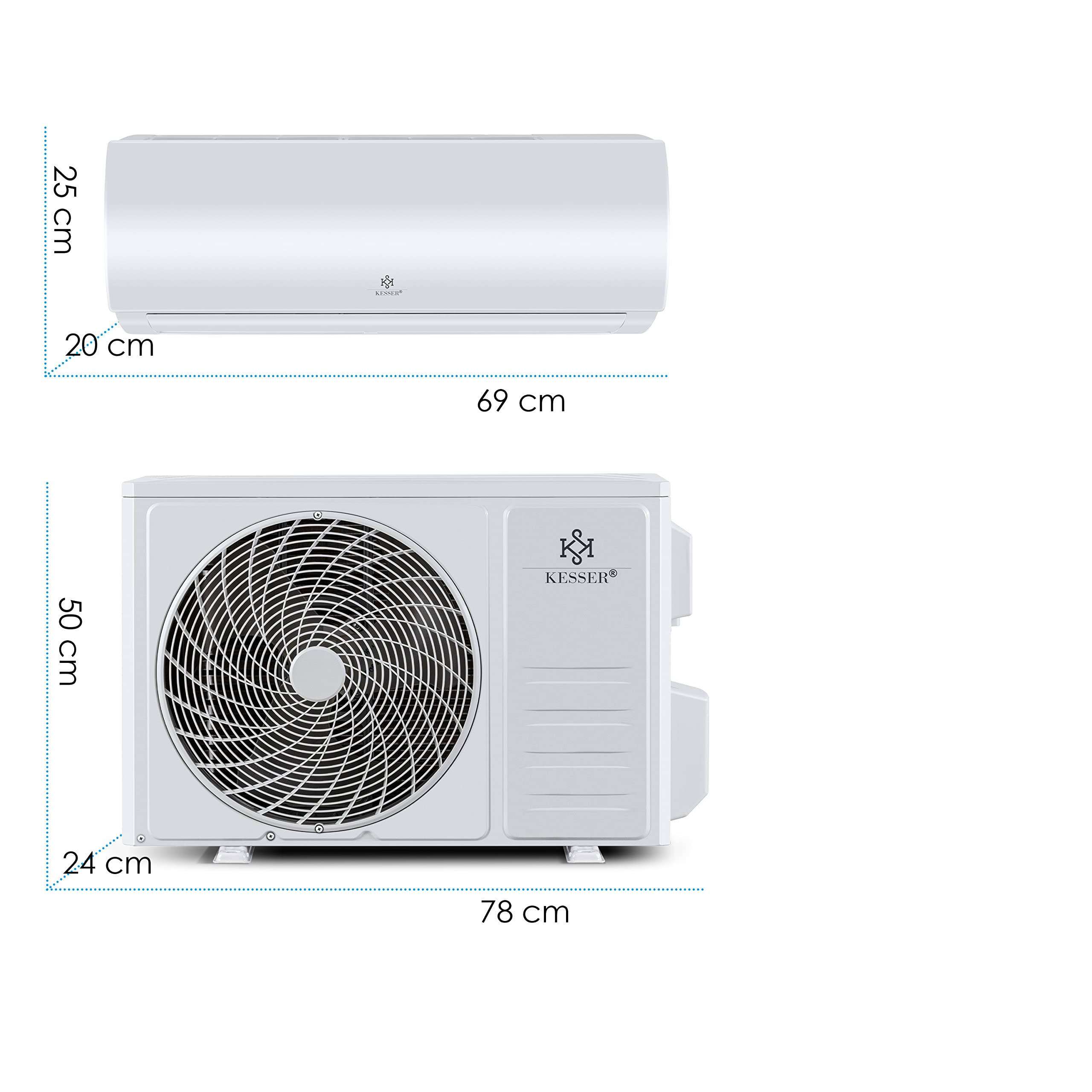 KESSER Aire Acondicionado Split 12000 BTU - WiFi/App, R32, LCD, Mando, 3400W