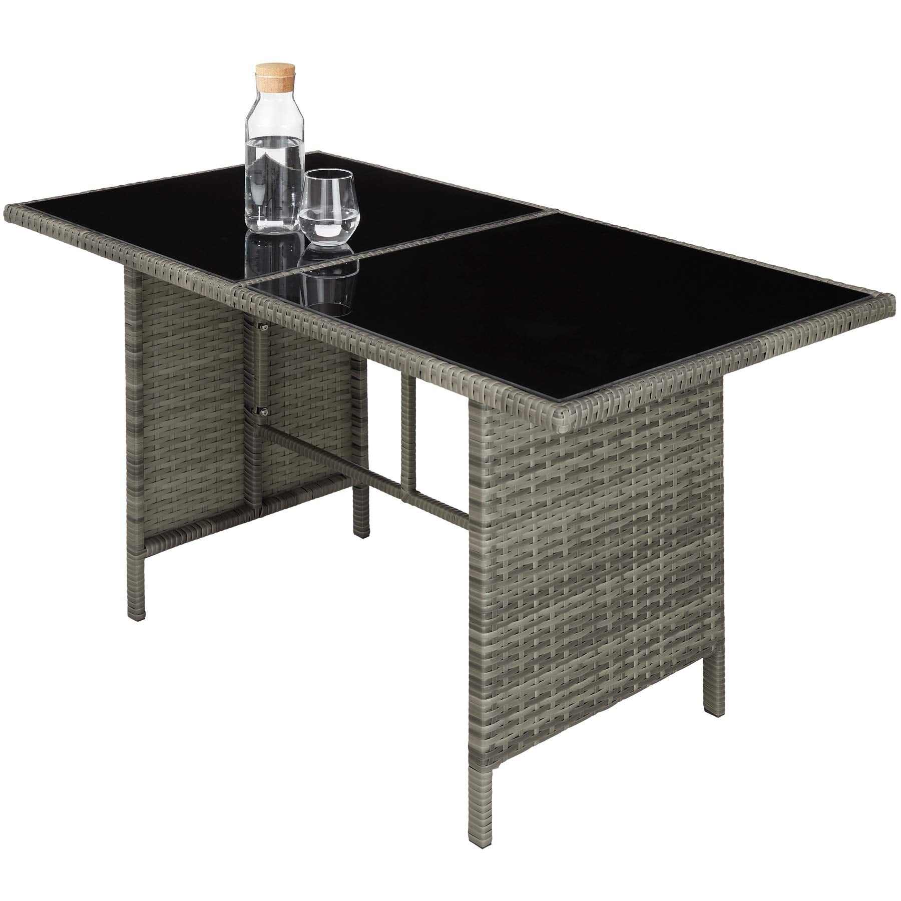 TecTake Set Esquina Ratán 5 Pzas: Sofá + 2 Taburetes + Mesa, Gris/Beige