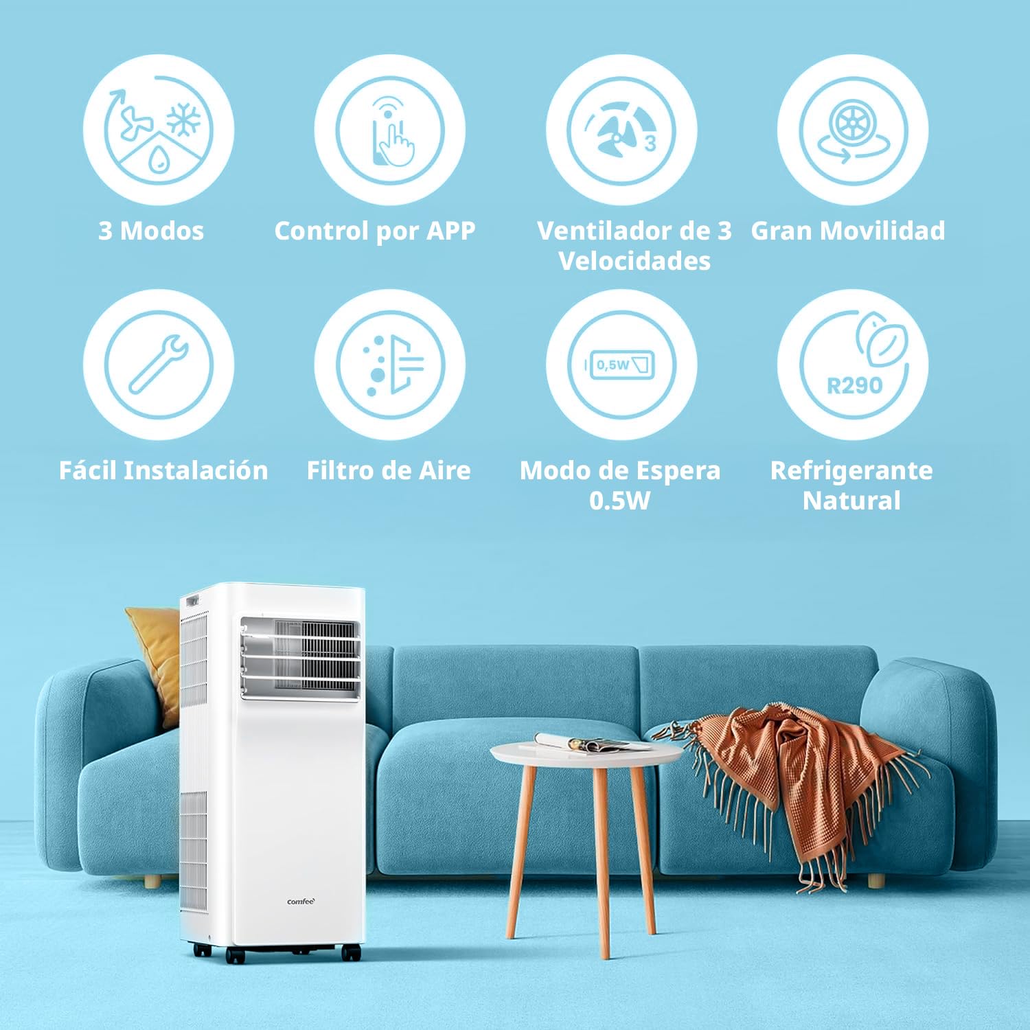 COMFEE Aire Acondicionado Portátil 9000 BTU (2300 Frigorías) - App Control, Bajo Consumo, Kit Ventana