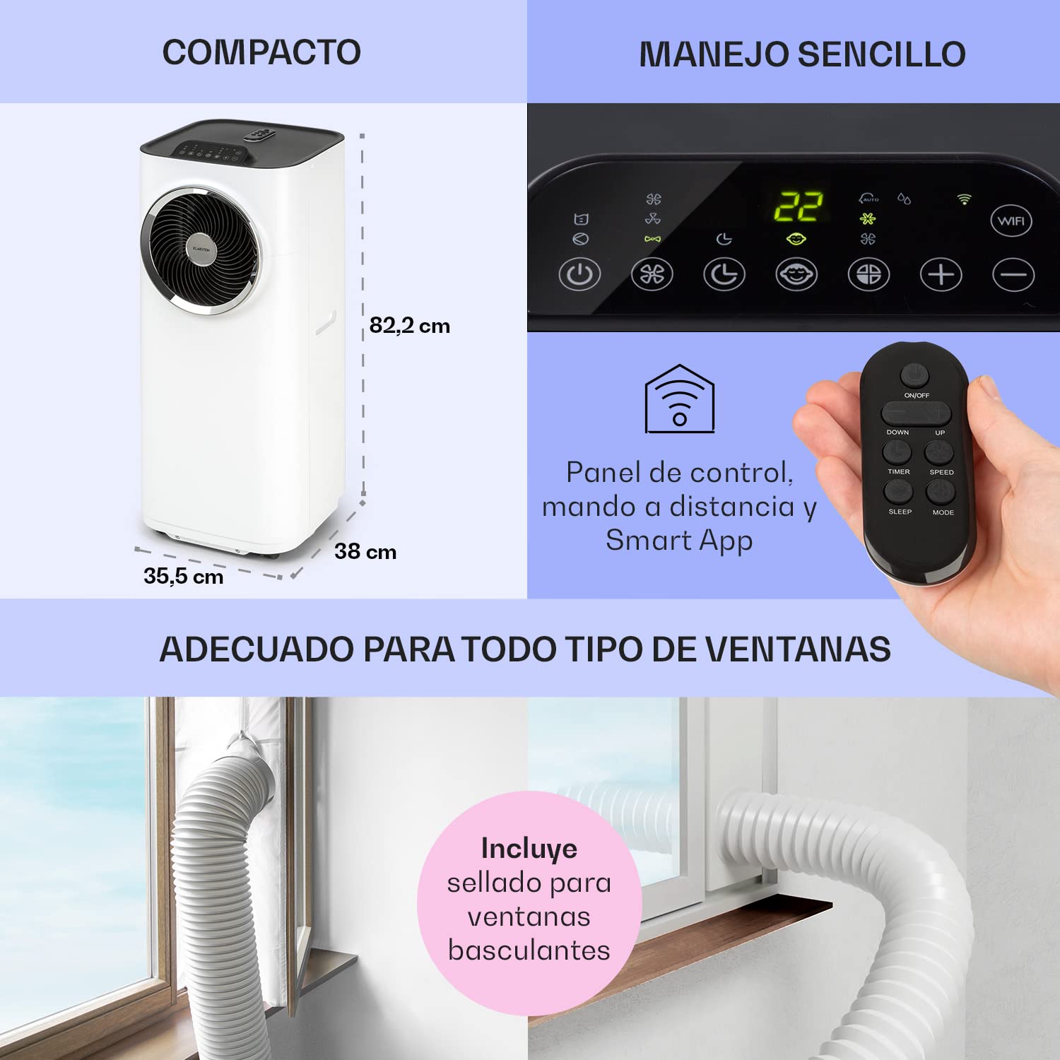 Klarstein Kraftwerk Smart 12K Aire Acondicionado Portátil 12000 BTU con App, Alexa y Temporizador