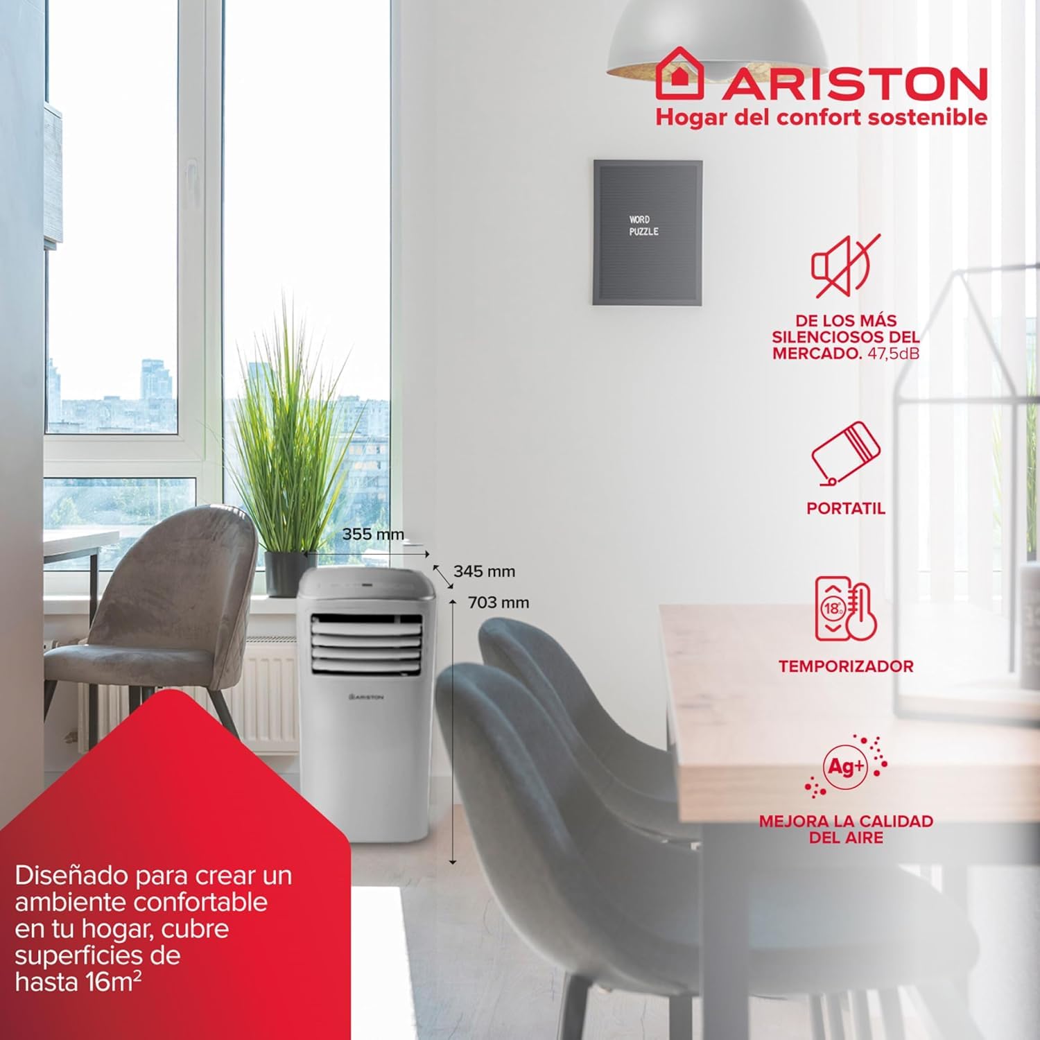 Ariston Mobis 10 Aire Acondicionado Portátil - Silencioso, Mando, Eficiencia A+, Blanco (Instalación España)