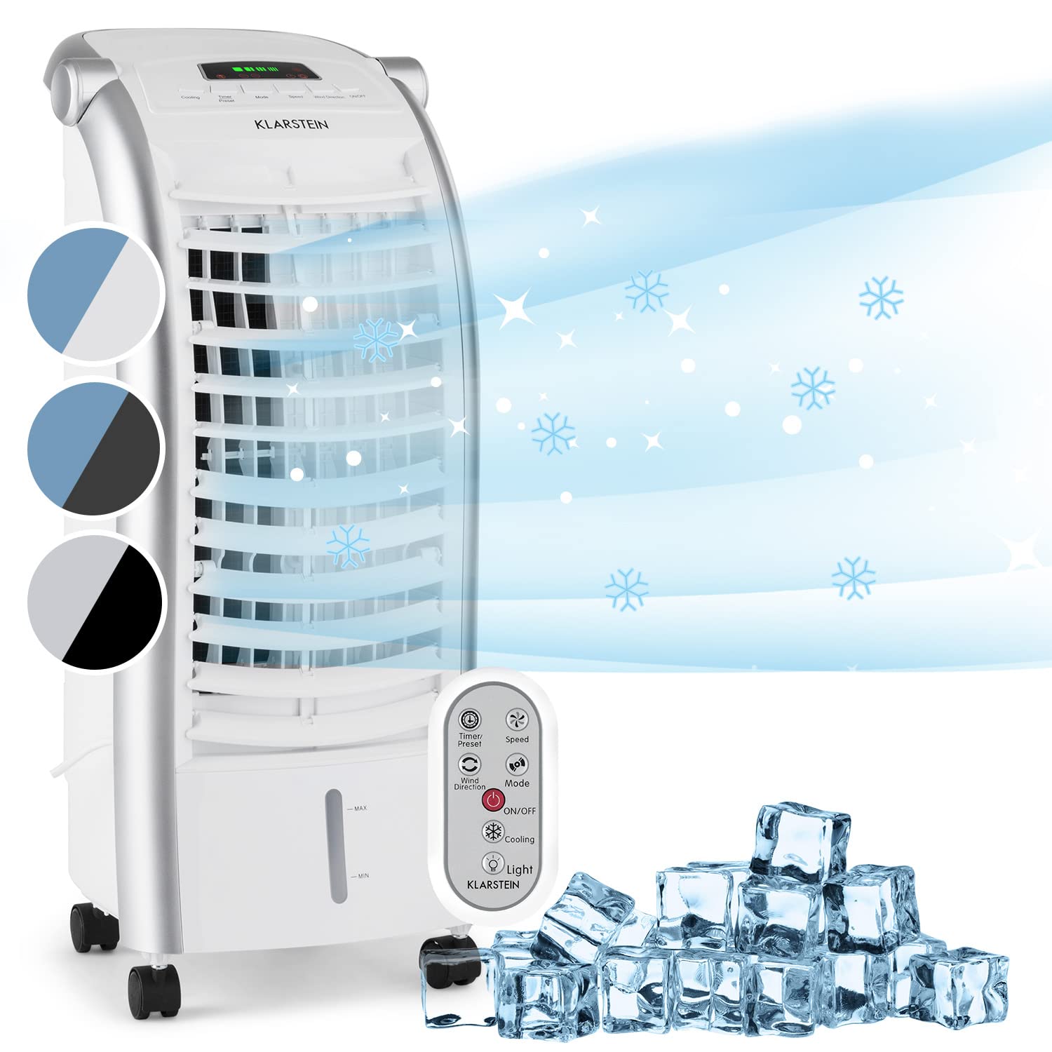 Klarstein Aire Acondicionado Portátil 4 en 1 Silencioso con Humidificador, Purificador y Ventilador