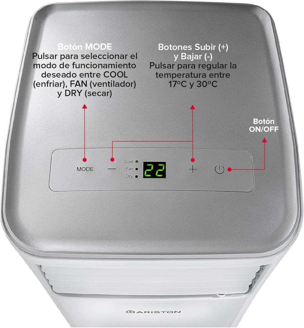 Ariston Mobis 10 Aire Acondicionado Portátil - Silencioso, Mando, Eficiencia A+, Blanco (Instalación España)