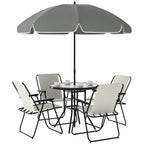 Outsunny Set Jardín 6 Pzas: Mesa Vidrio + 4 Sillas Plegables + Sombrilla, Crema