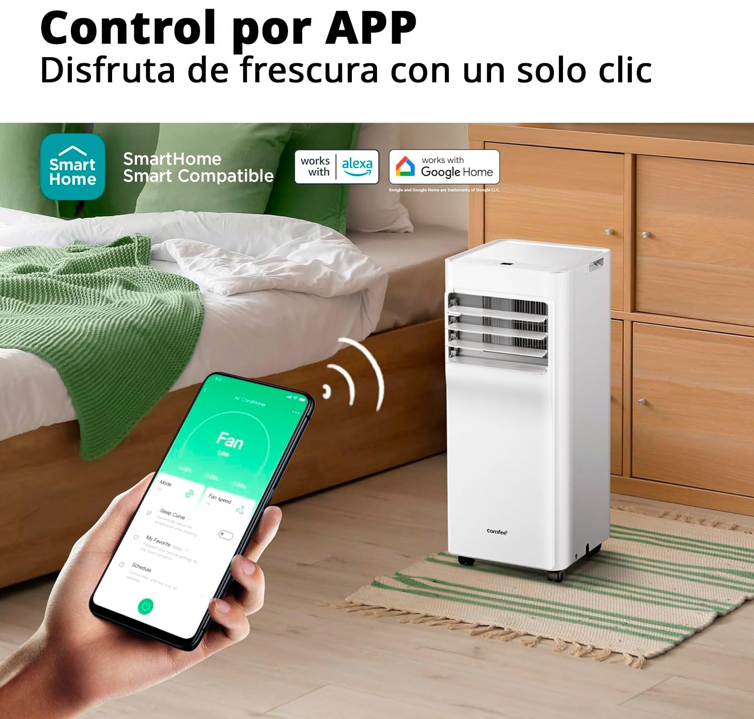 COMFEE Aire Acondicionado Portátil 9000 BTU (2300 Frigorías) - App Control, Bajo Consumo, Kit Ventana