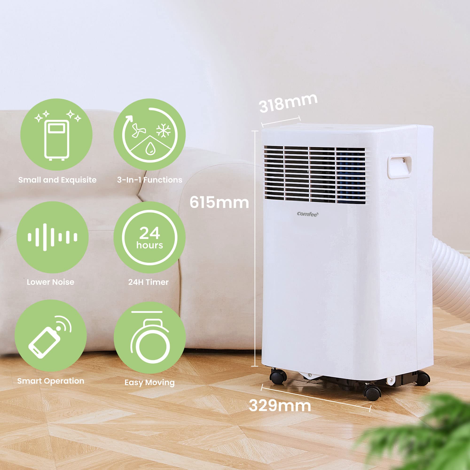 Comfee Aire Acondicionado Portátil 5000BTU Silencioso 3 en 1 con Mando a Distancia Blanco