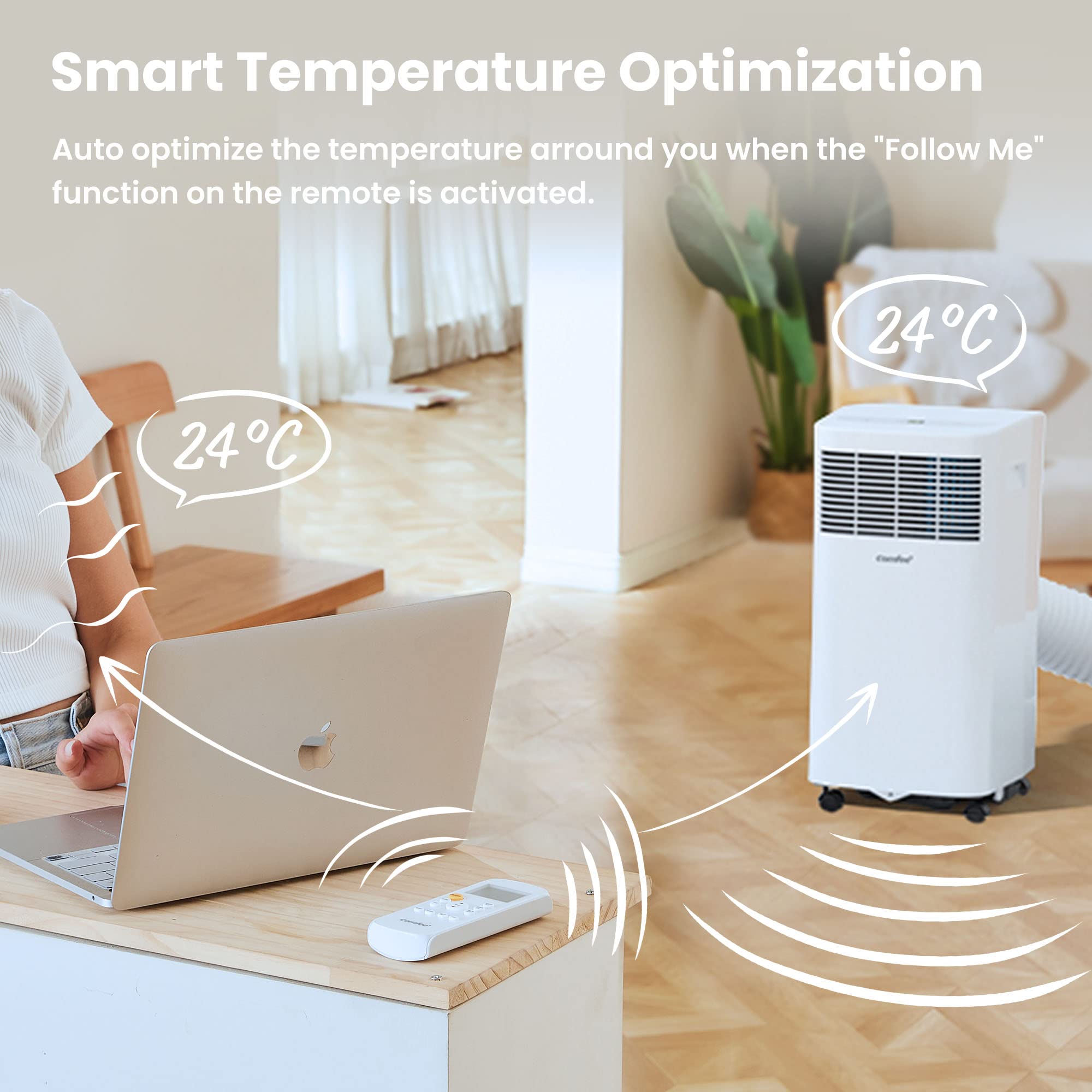 Comfee Aire Acondicionado Portátil 5000BTU Silencioso 3 en 1 con Mando a Distancia Blanco