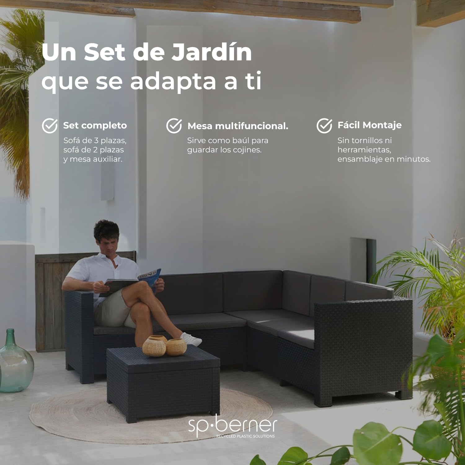 Shaf Oasis Set Exterior 5 Plazas, Materiales Reciclados, Color Grafito