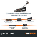WORX WG749E Nitro Cortacésped 40V 46cm, Tracción, Mulching, 7 Alturas, 2 Baterías
