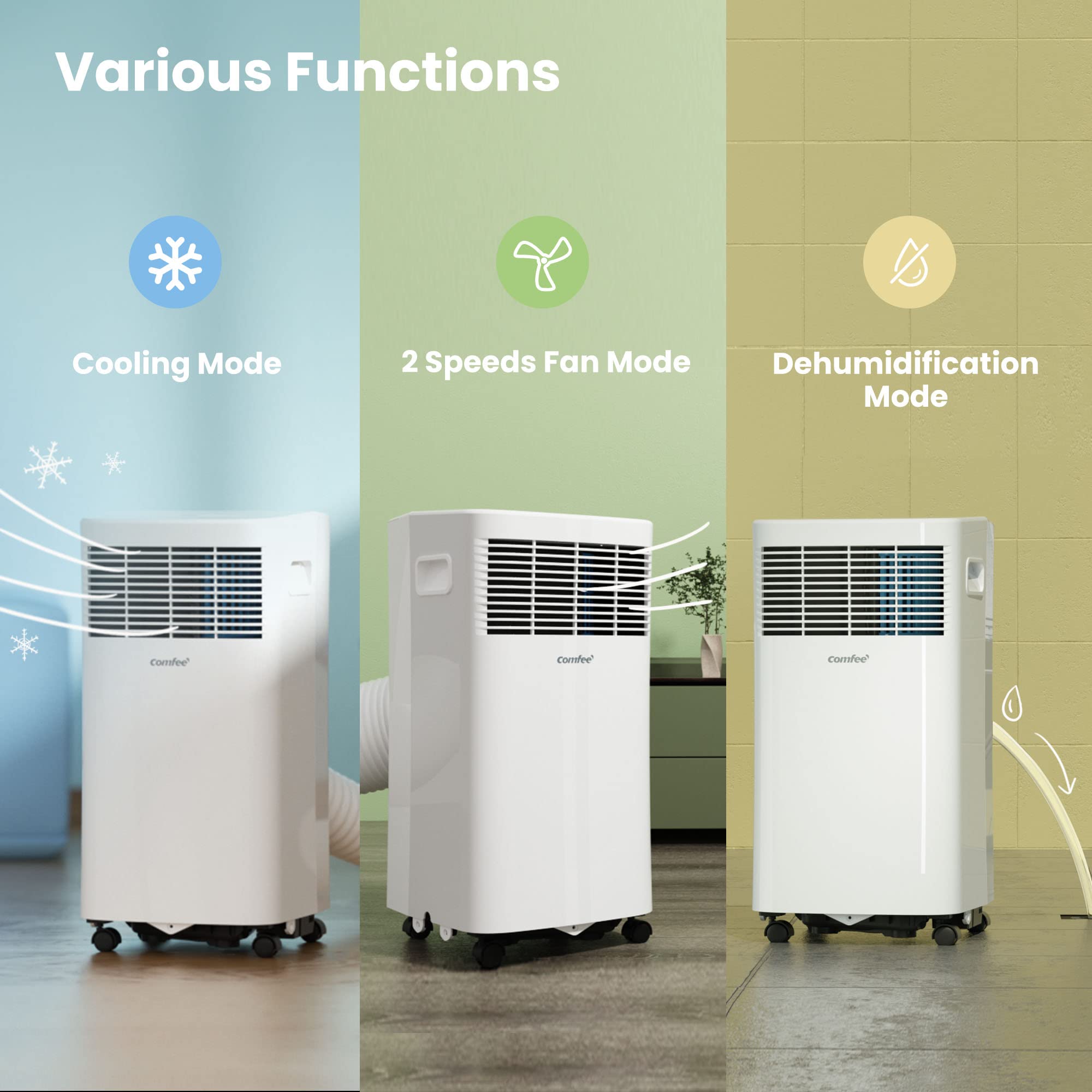 Comfee Aire Acondicionado Portátil 5000BTU Silencioso 3 en 1 con Mando a Distancia Blanco