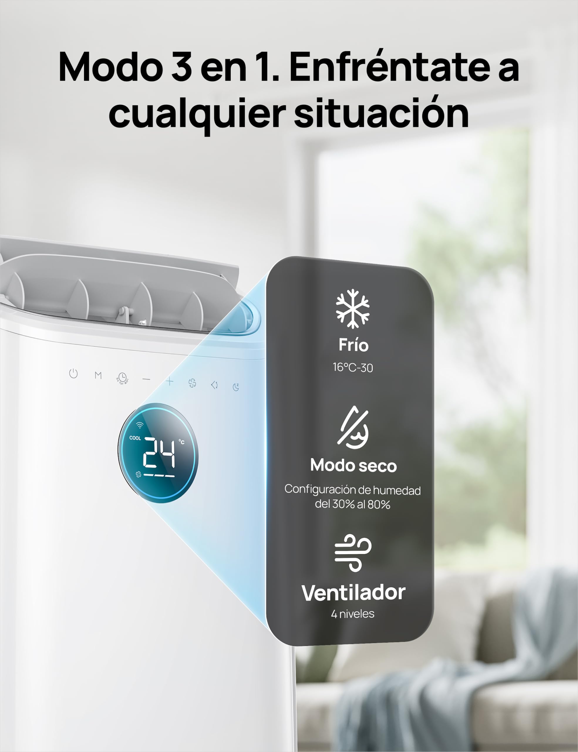 DREO Aire Acondicionado Portátil 10000 BTU - Control por App/Voz, Silencioso, Sin Drenaje, Temporizador 24h, Deshumidificador
