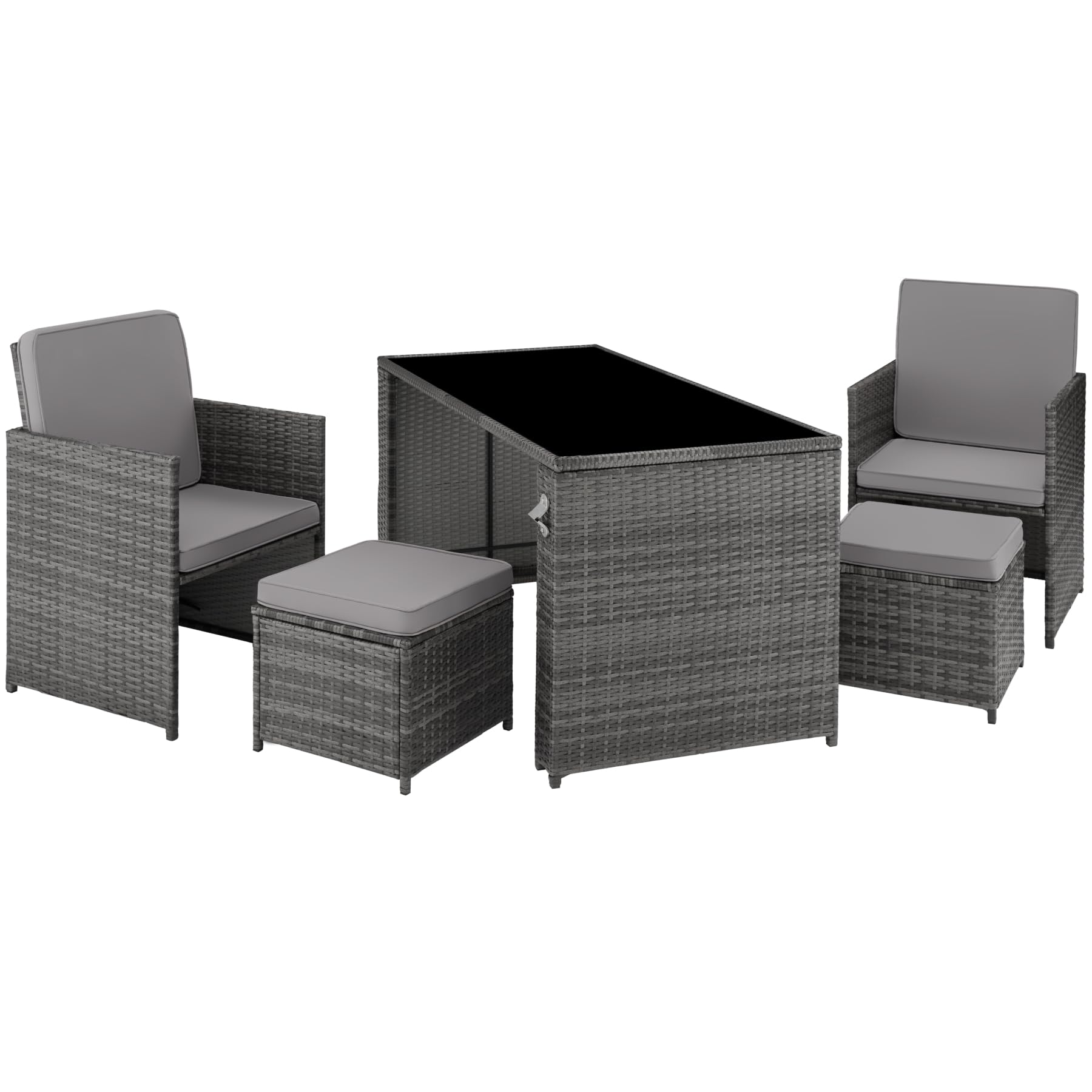 TecTake Set Jardín: 2 Sillones Pleg + Taburete + Mesa Cristal, Abrebotellas