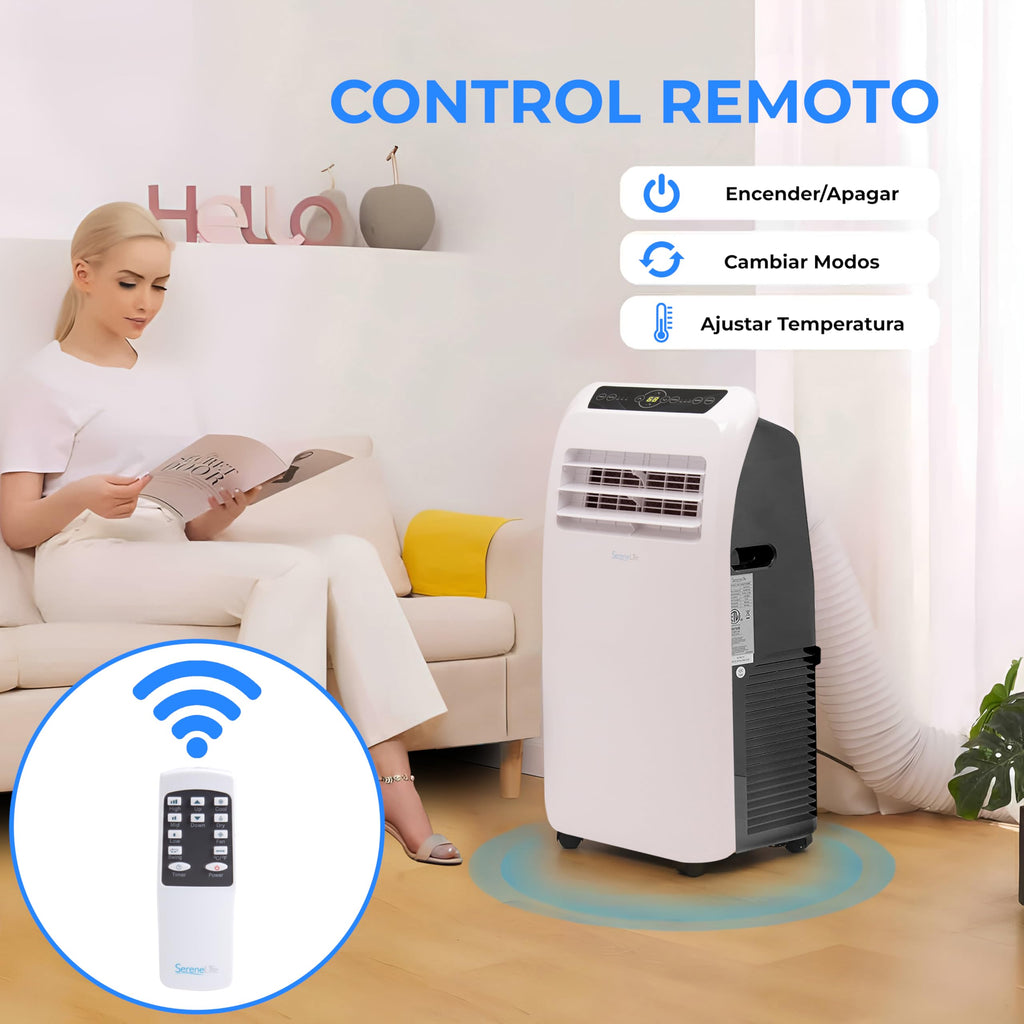 SereneLife Aire Acondicionado Portátil 9000 BTU Calefacción y Deshumidificador con Mando