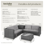 TecTake Set Ratán Combinable: 2 Sofás + Mesa + Caja, Cojines 8cm, Gris