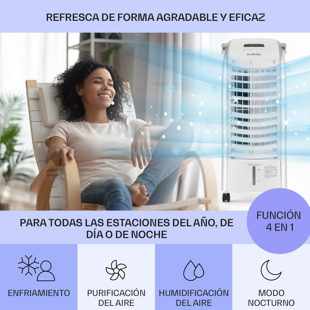 Klarstein Aire Acondicionado Portátil 4 en 1 Silencioso con Humidificador, Purificador y Ventilador
