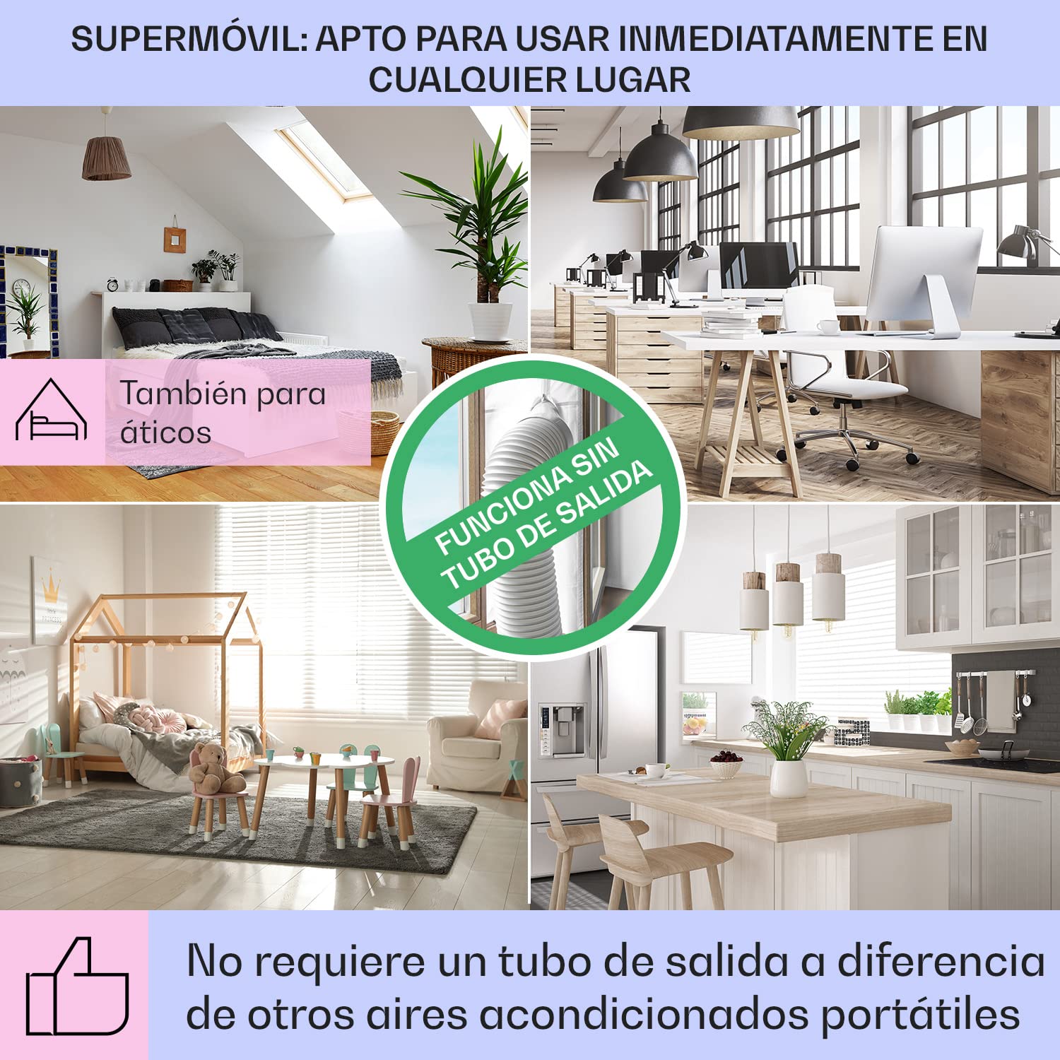 Klarstein Aire Acondicionado Portátil 4 en 1 Silencioso con Humidificador, Purificador y Ventilador