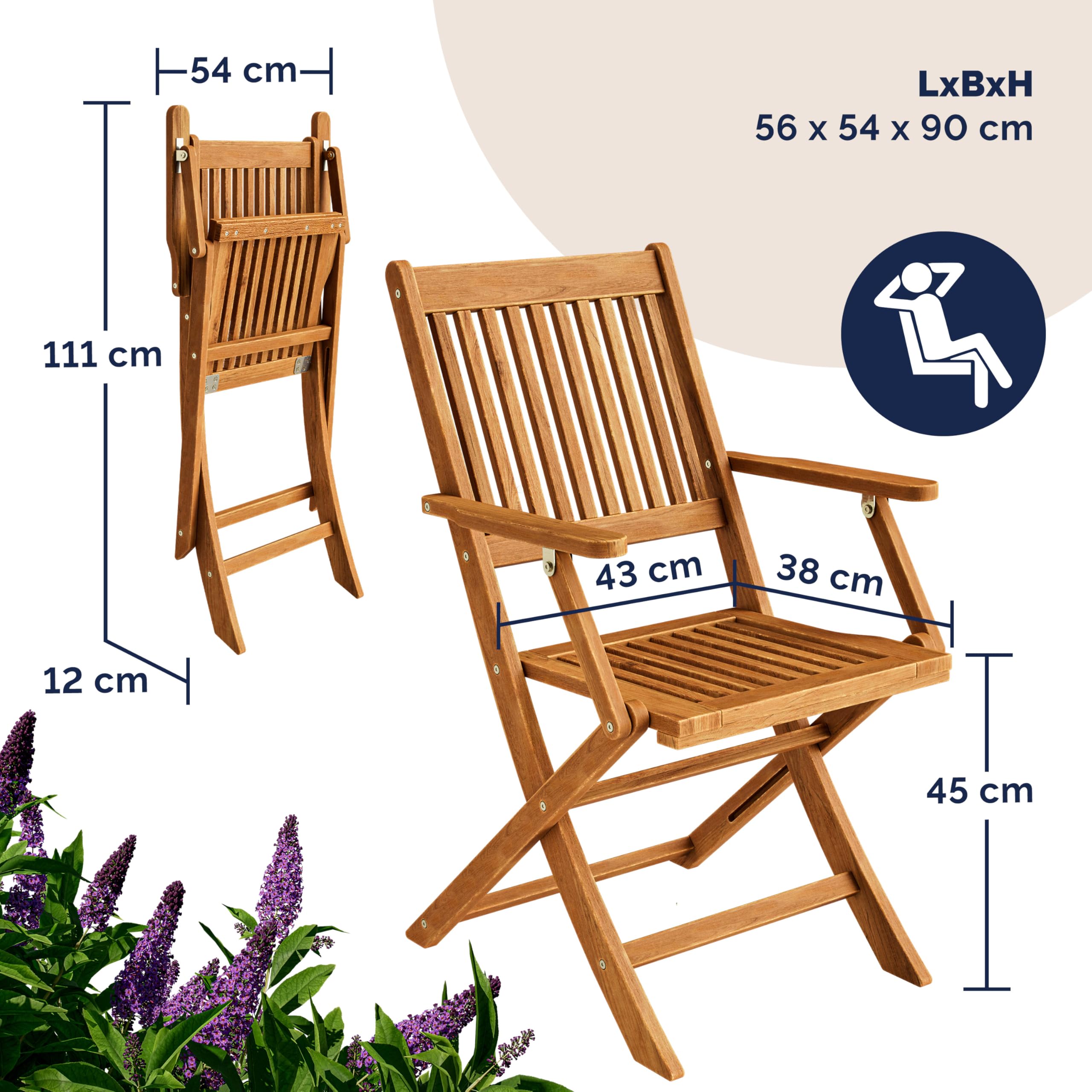 CASARIA Juego Jardín Sydney: Madera Acacia FSC, 5 Pzas Plegable, 120x70cm