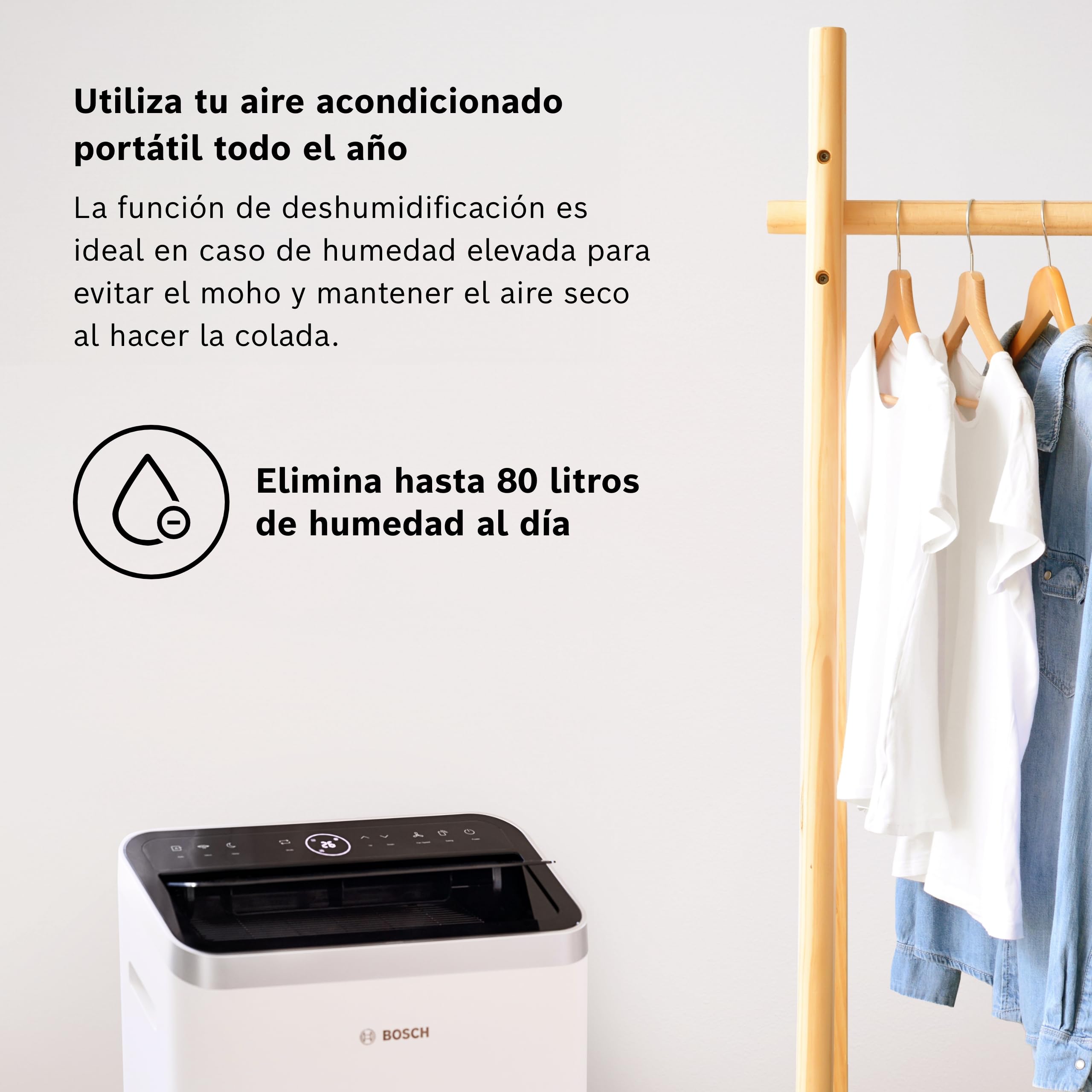 Bosch Cool 5000 Aire Acondicionado Portátil 3 en 1 3,5kW para Habitaciones hasta 35m², Modo Silencioso y Modo Sleep