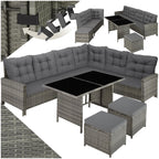 TecTake Set Esquina Ratán 5 Pzas: Sofá + 2 Taburetes + Mesa, Gris/Beige
