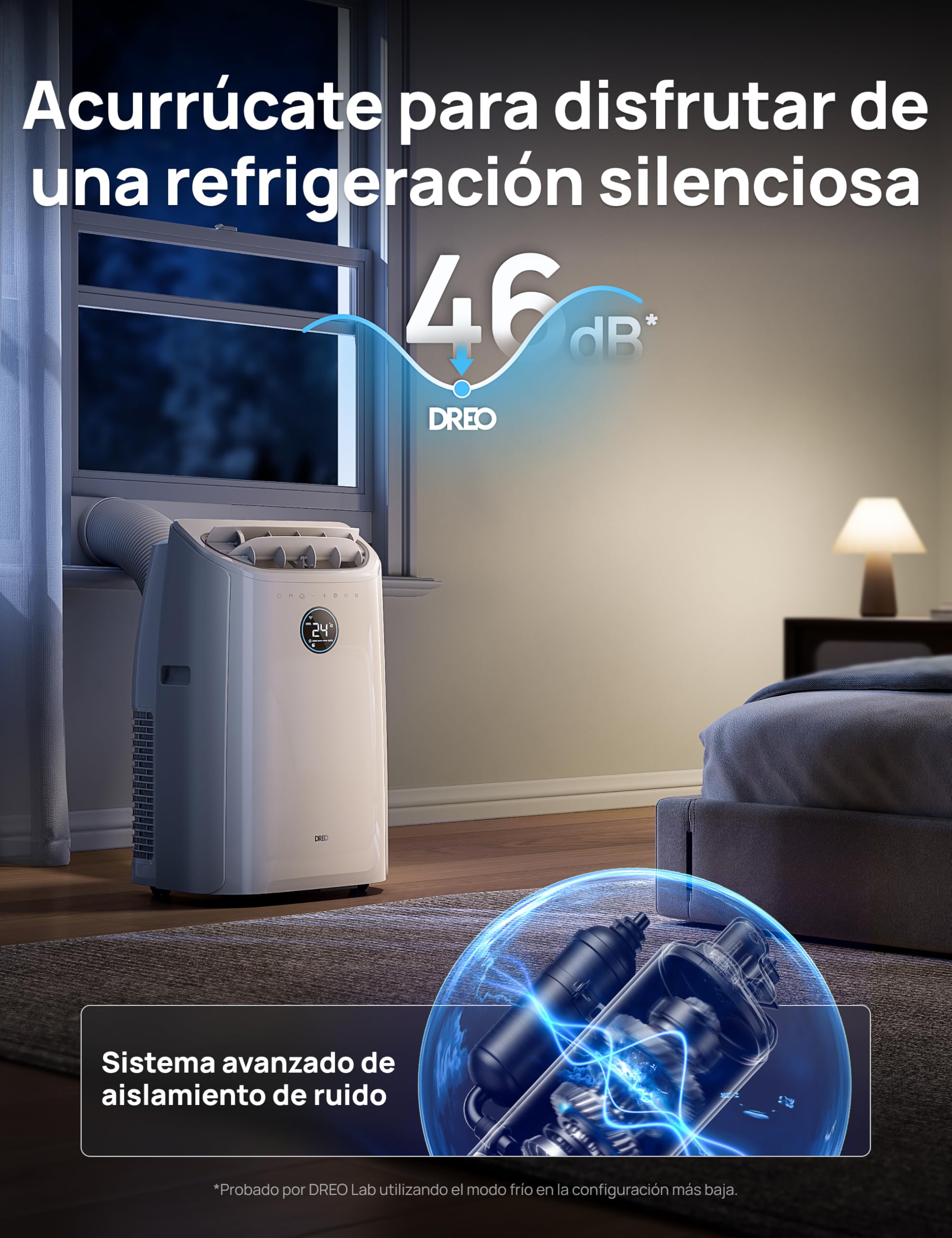 DREO Aire Acondicionado Portátil 10000 BTU - Control por App/Voz, Silencioso, Sin Drenaje, Temporizador 24h, Deshumidificador